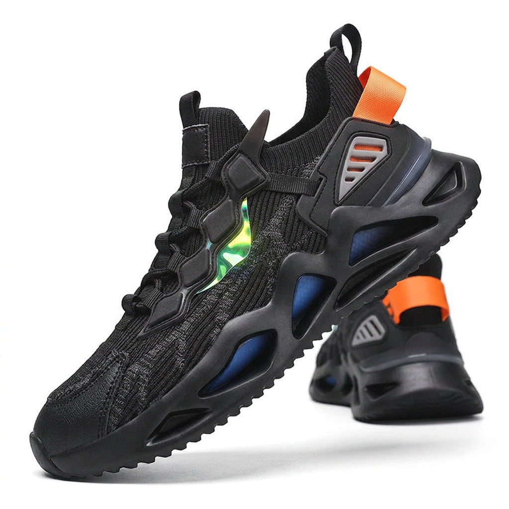 Front view showing breathable mesh upper and laces