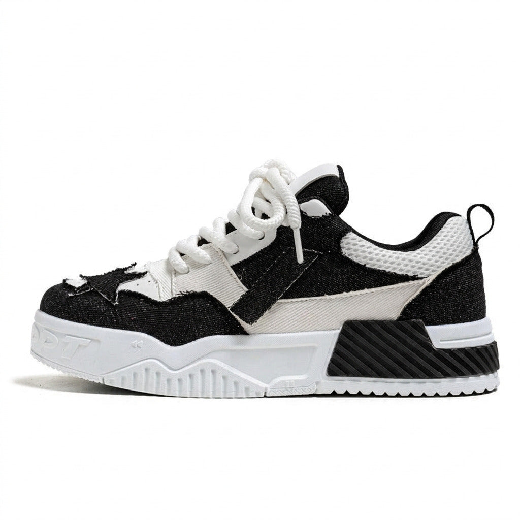 Top-down angle of flat heel casual sneakers.