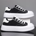 Full-length shot highlighting men's casual platform fashion sneakers styled for daily wear.